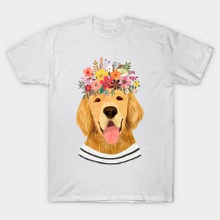 Golden Retriever Dog With Flower Crown T-Shirt